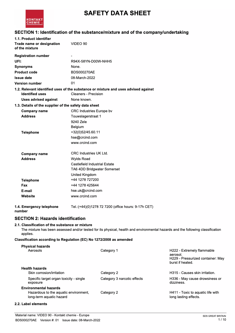 Page n°1 - Manuel utilisateur Kontakt Chemie VIDEO 90