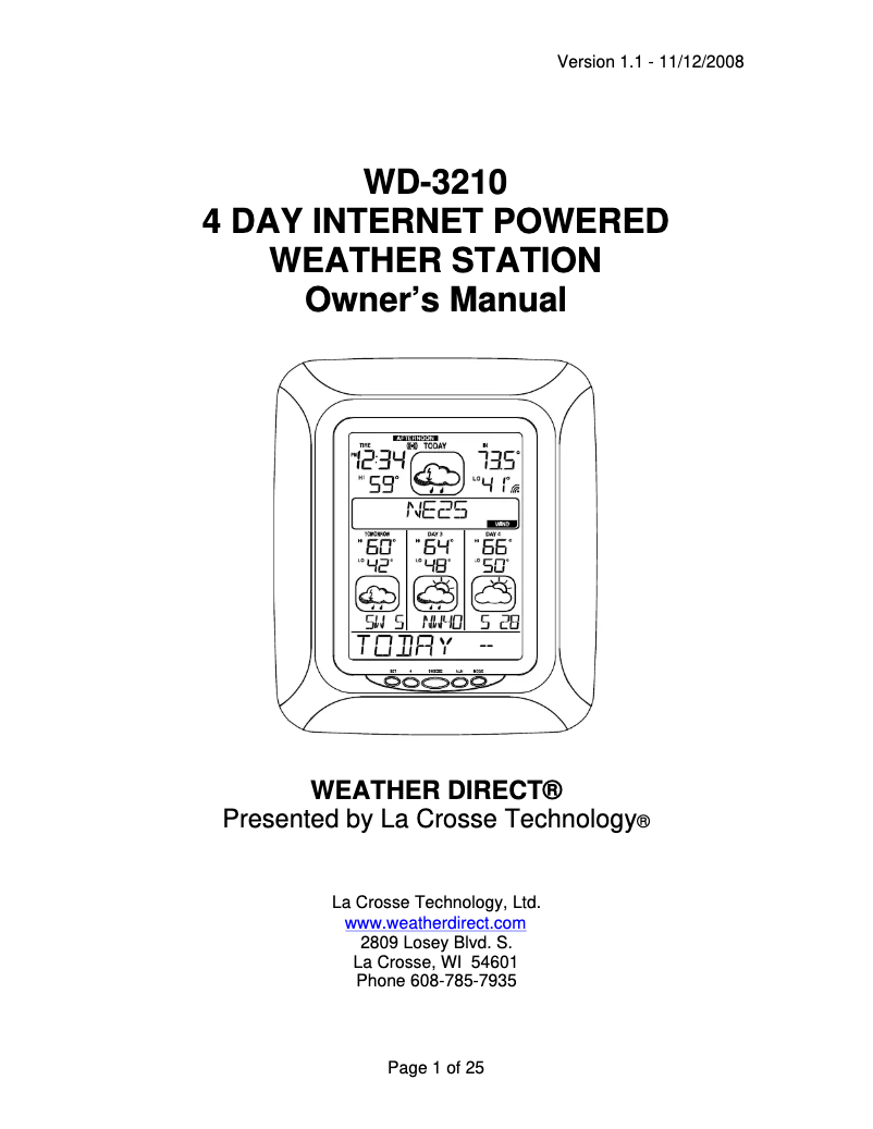 Page n°1 - Manuel utilisateur La Crosse Technology WD-3210U-CH