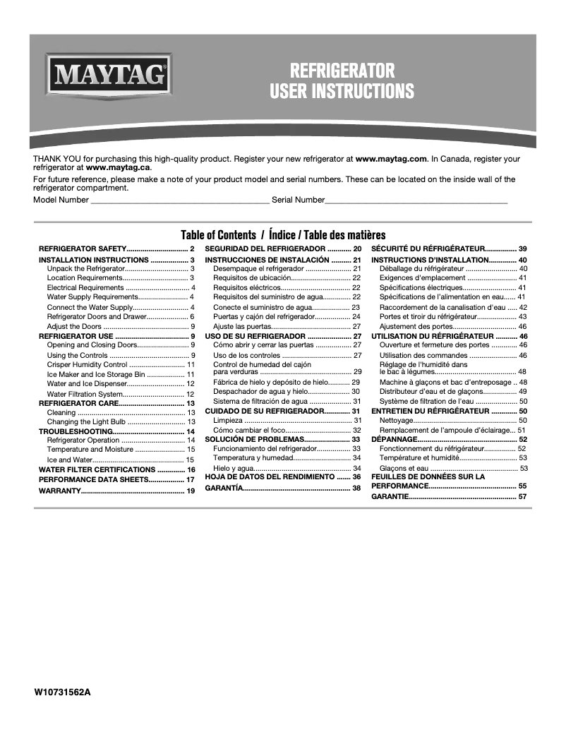 Page n°1 - Manuel utilisateur Maytag MFI2269FRZ