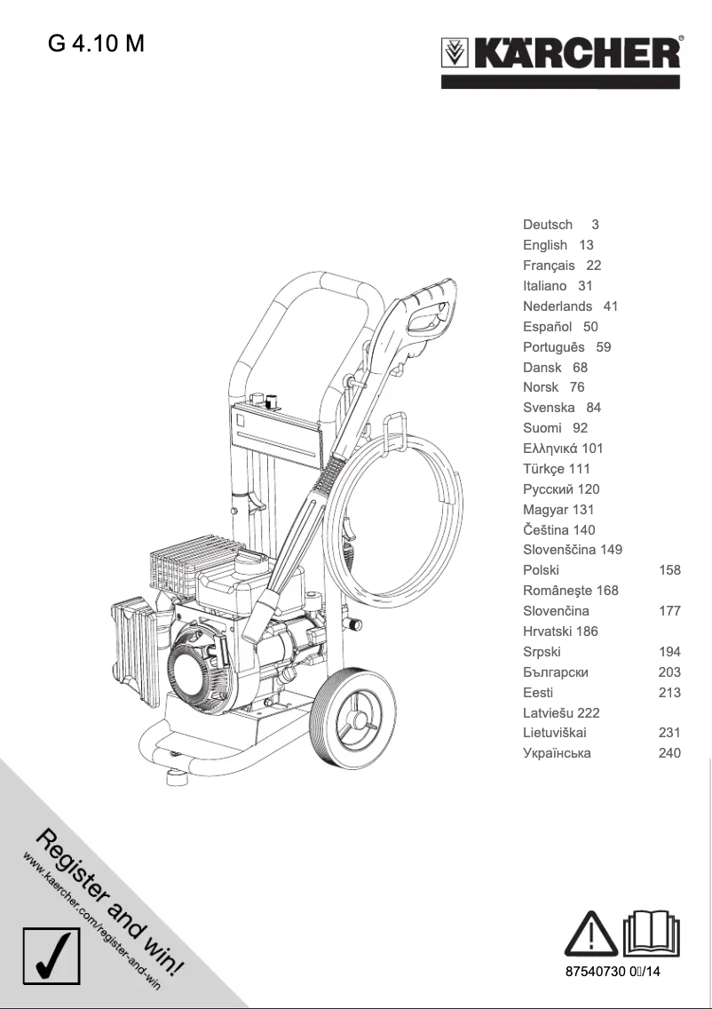 Page n°1 - Manuel utilisateur Kärcher G 4.10