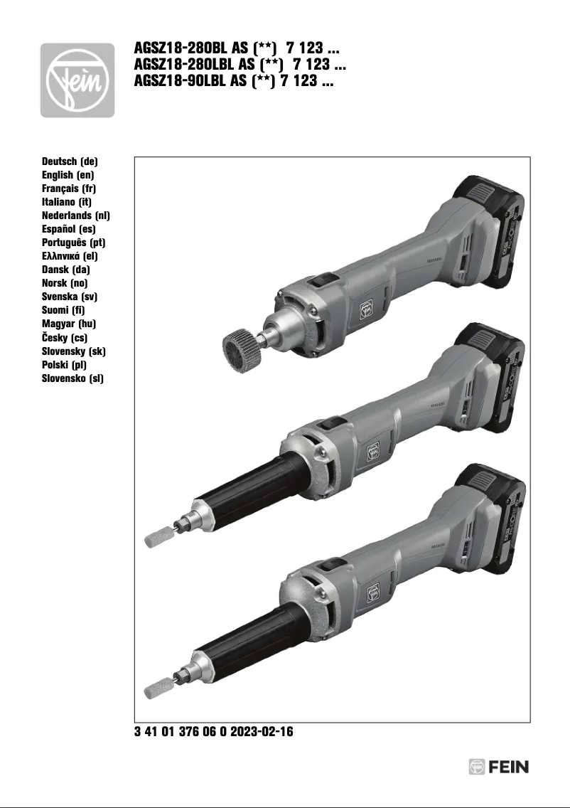 Page 1 de la notice Manuel utilisateur Fein AGSZ 18-280 LBL AS