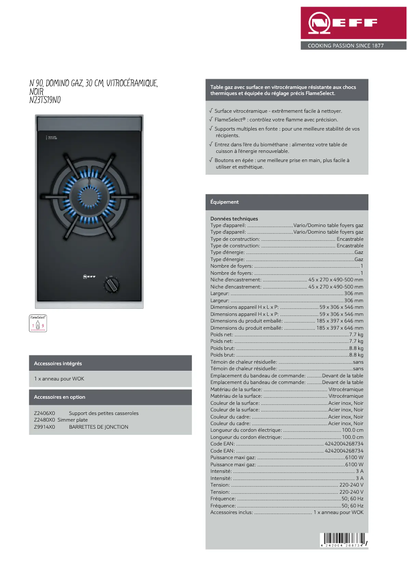 Page n°1 - Fiche technique Neff N23TS19N0