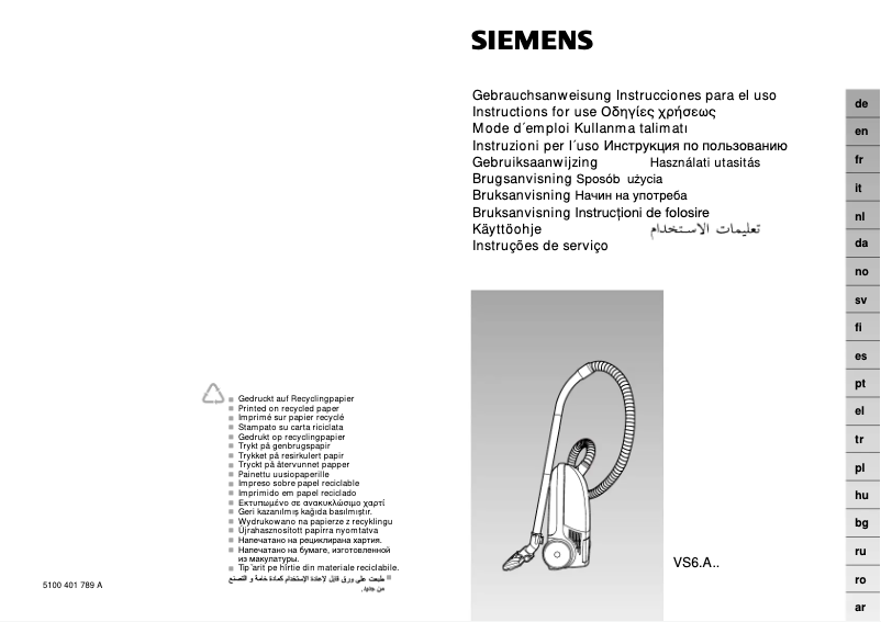 Page n°1 - Manuel utilisateur Siemens VS62A08