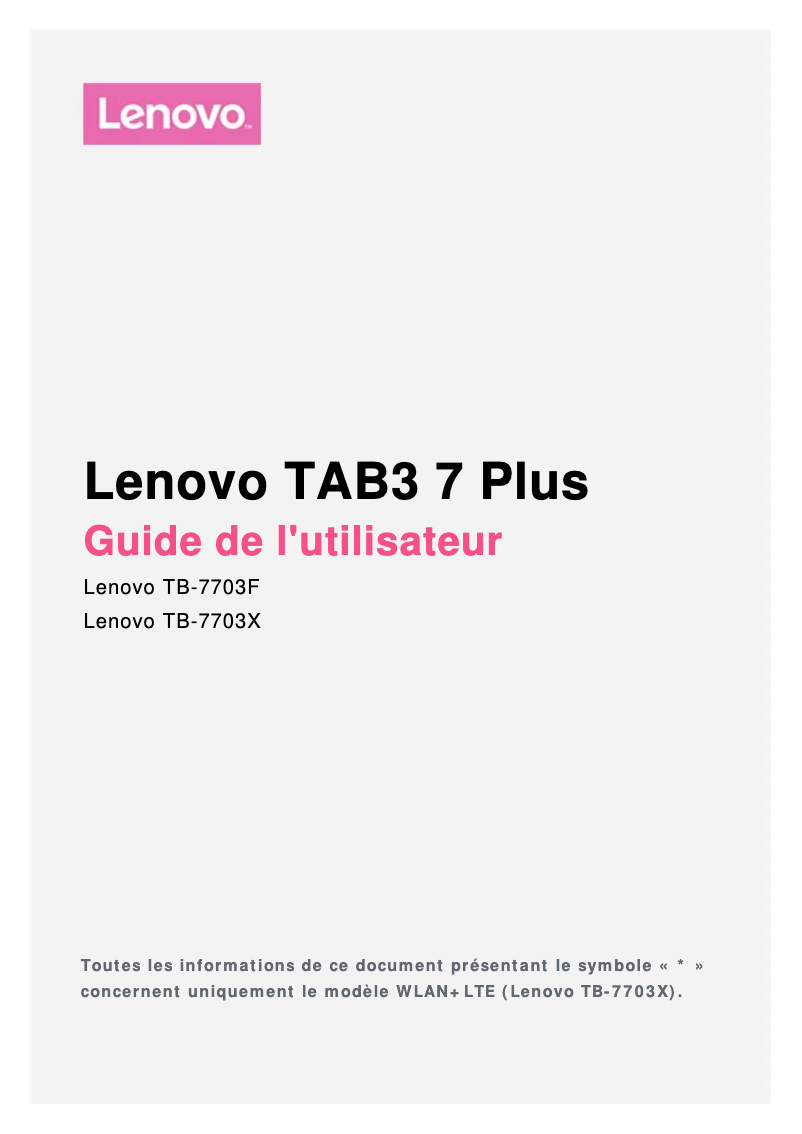 Page 1 de la notice Manuel utilisateur Lenovo TAB3 7 Plus