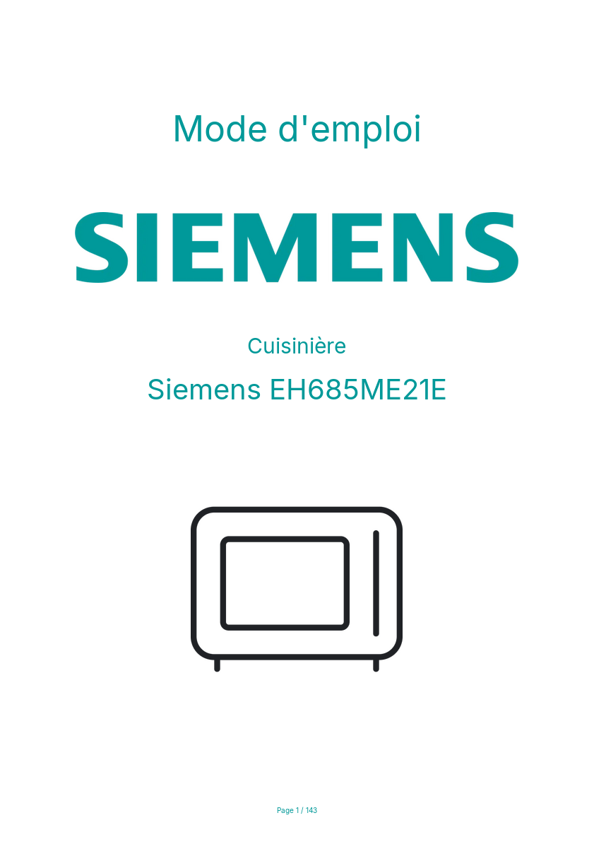 Page 1 de la notice Mode d'emploi Siemens EH685ME21E