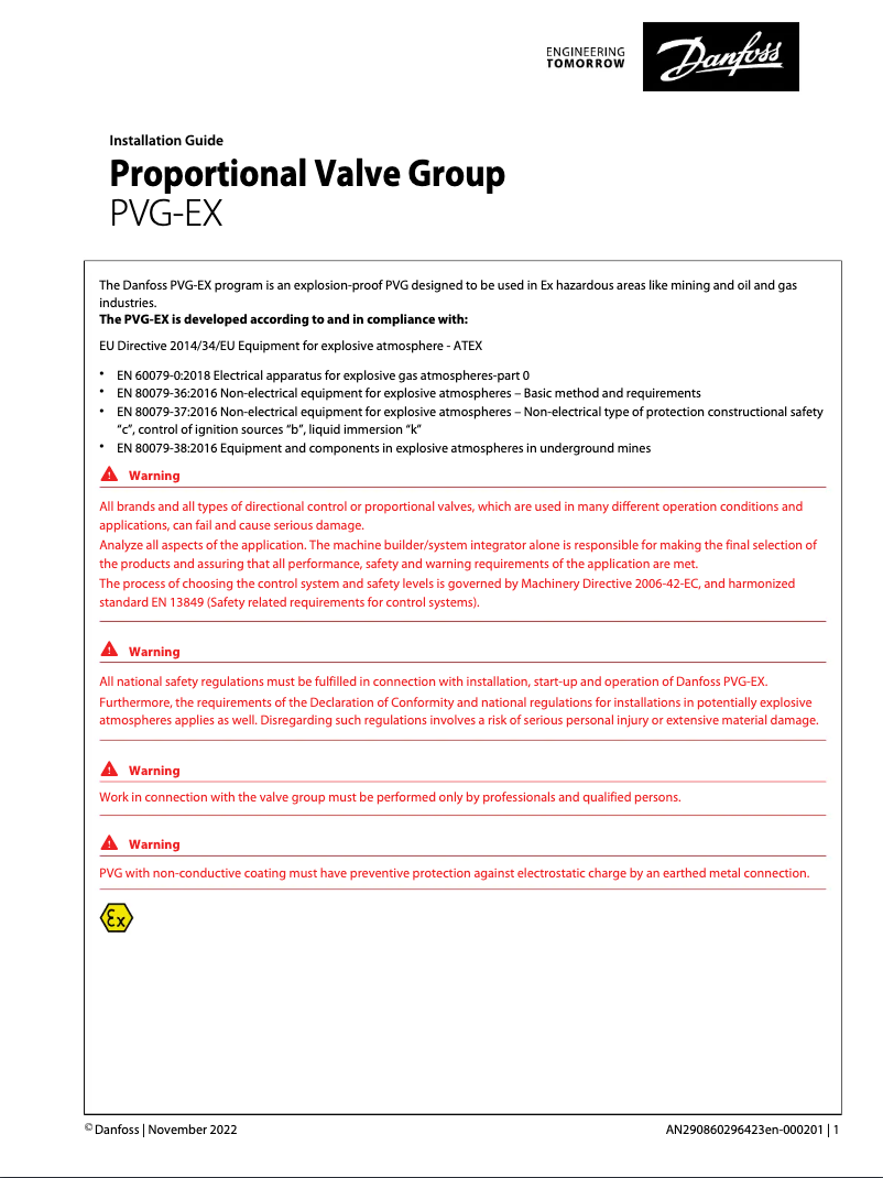 Page 1 de la notice Guide d'installation Danfoss PVG-EX 32/128/256