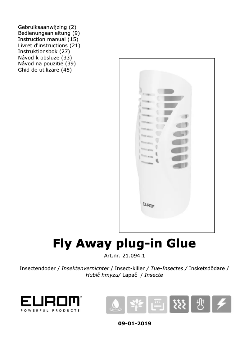 Página 1 del manual Manual de usuario Eurom Fly Away plug-in glue