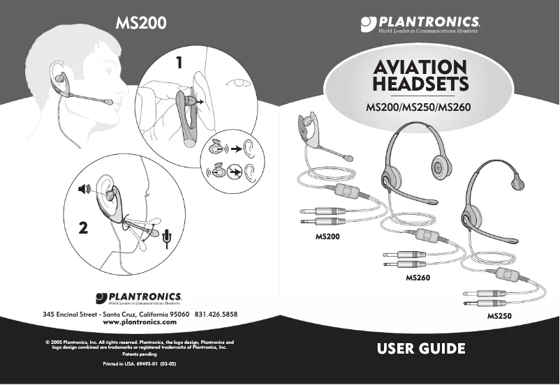 Page n°1 - Manuel utilisateur Plantronics MS200
