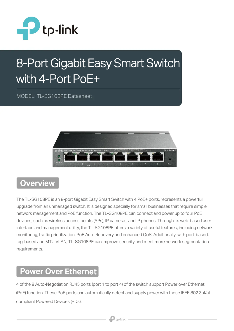 Page n°1 - Fiche technique TP-Link TL-SG108PE