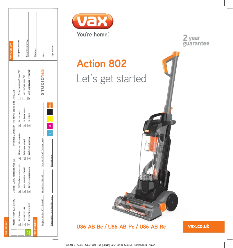 Page 1 de la notice Manuel utilisateur Vax Action 802 U86-IB2-Pe