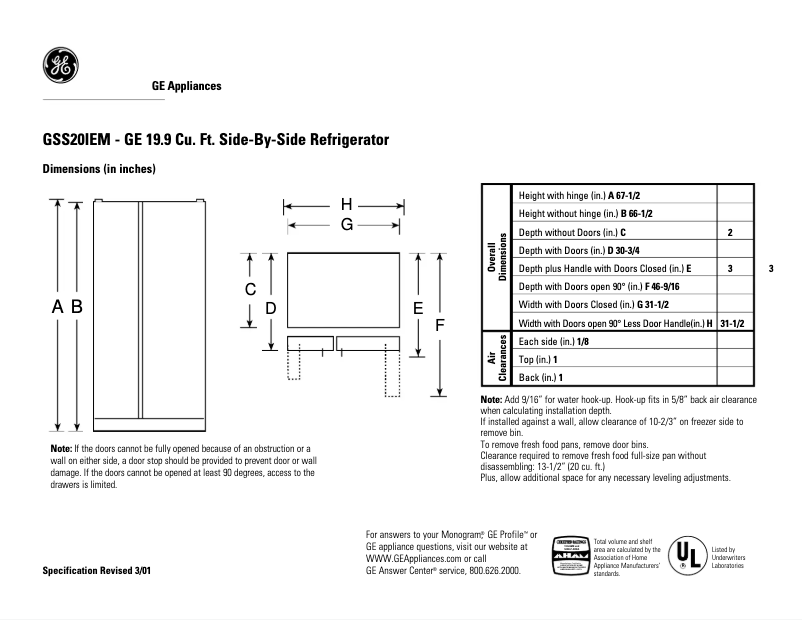 Page n°1 - Fiche technique GE GSS20IEMCC