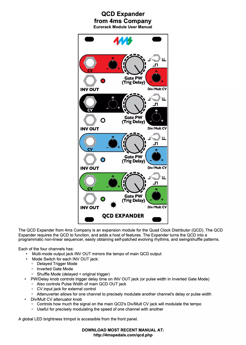 Page 1 de la notice Manuel utilisateur 4ms QCD Expander Company