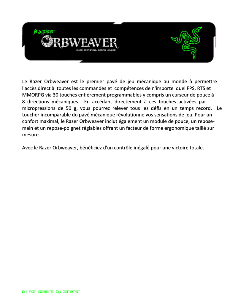 Image de la première page du manuel de l'appareil Orbweaver