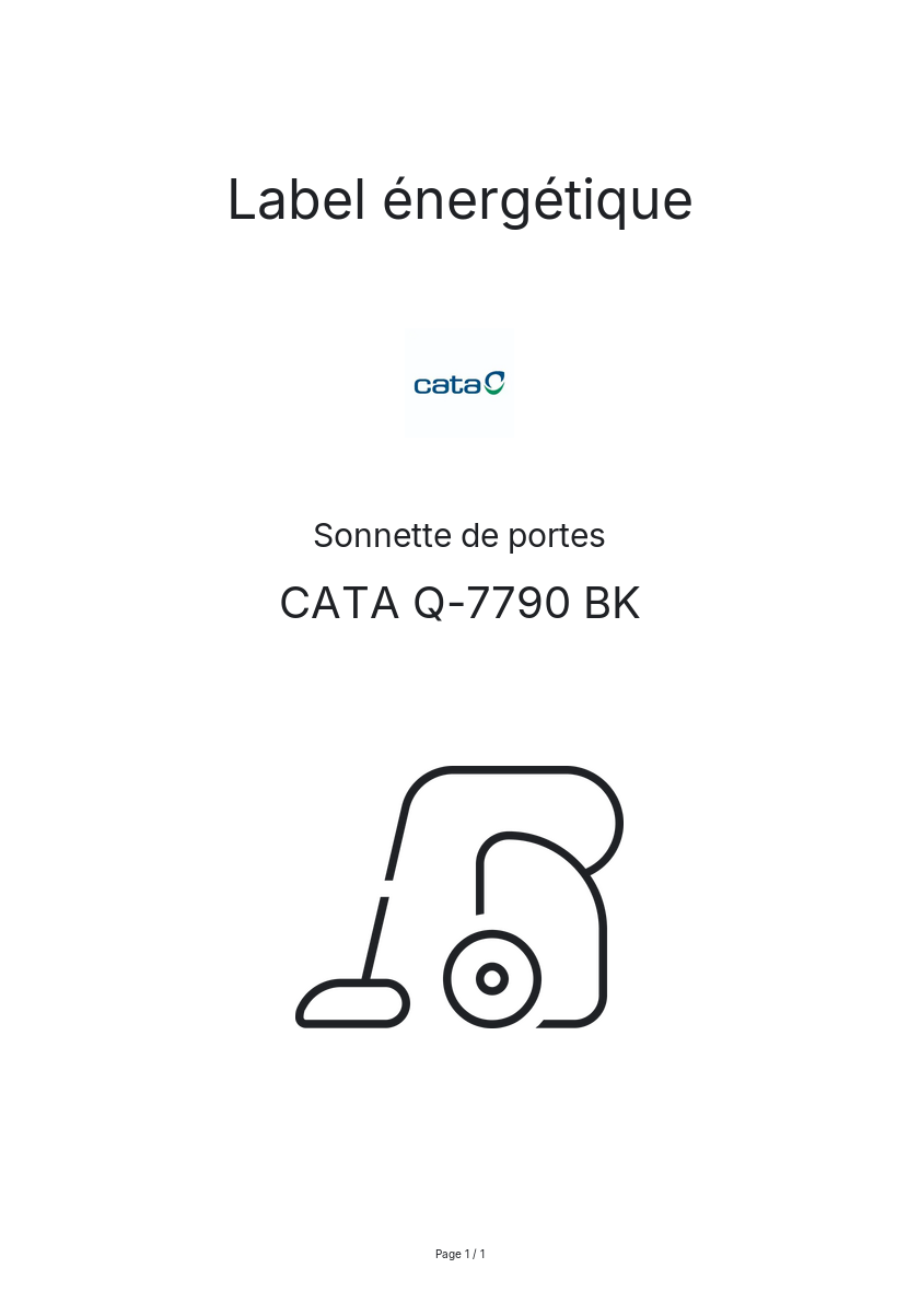 Page n°1 - Label énergétique CATA Q-7790 BK