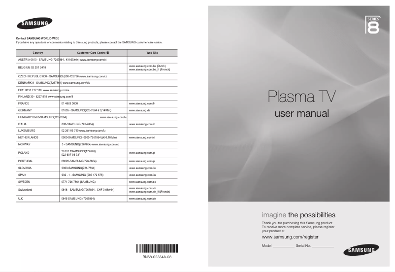 Page n°1 - Manuel utilisateur Samsung PS58B850Y1W
