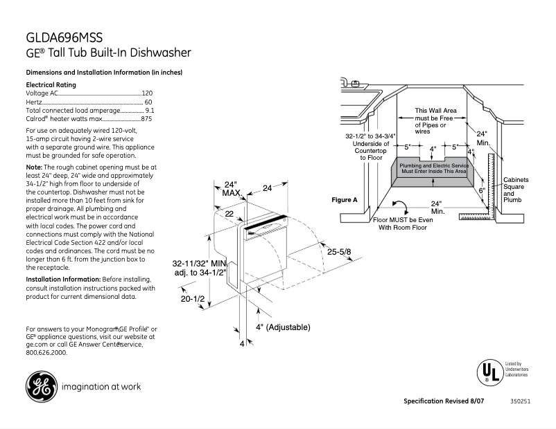 Page n°1 - Fiche technique GE GLDA696MSS