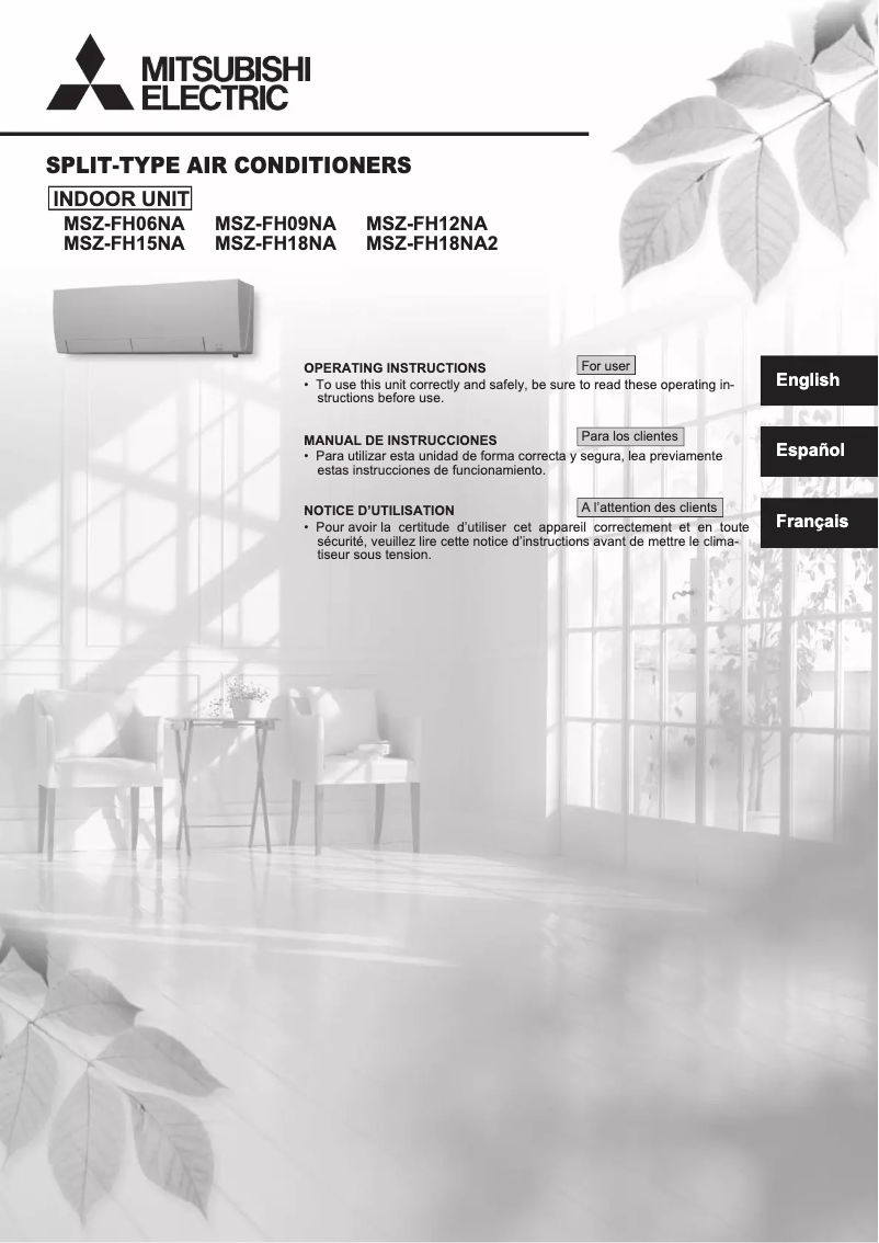 Page 1 de la notice Manuel d'utilisation et d'entretien Mitsubishi MSZ-FH09NA
