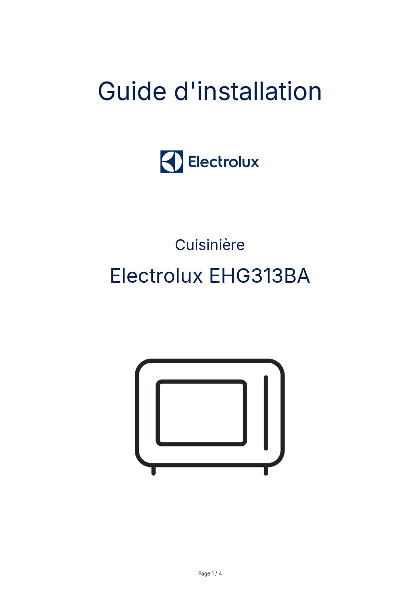 Page n°1 - Guide d'installation Electrolux EHG313BA