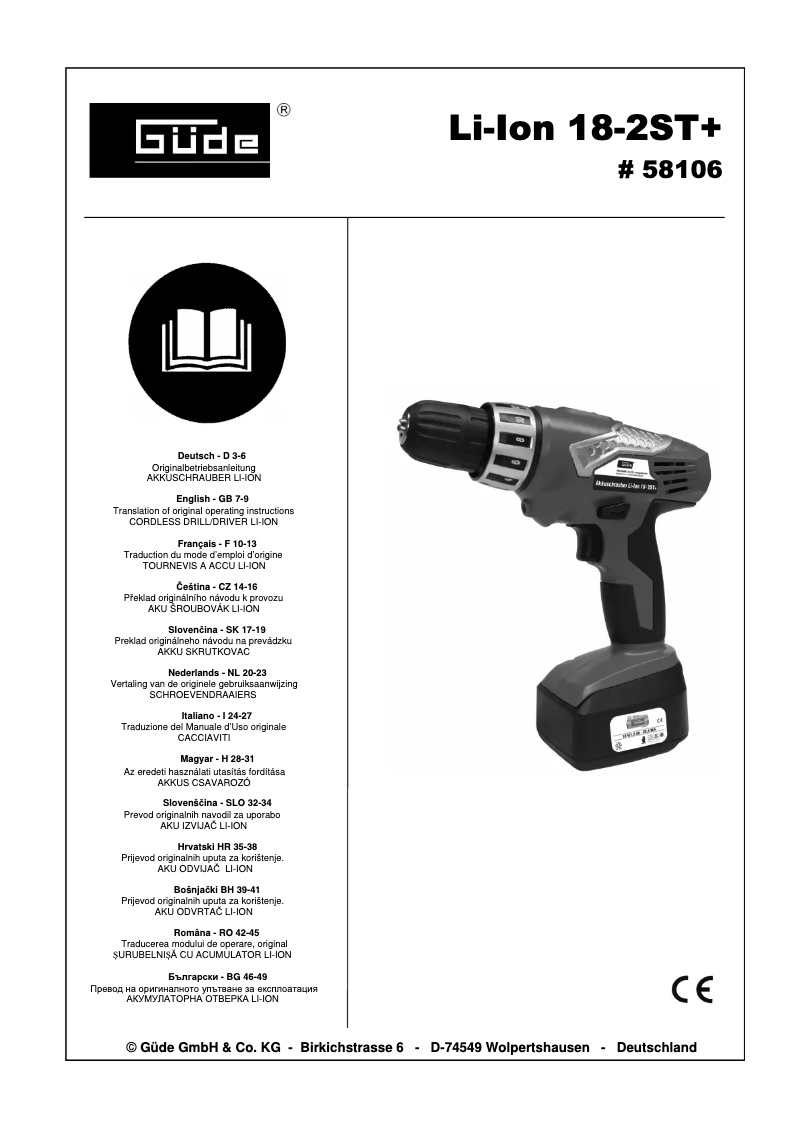 Page n°1 - Manuel utilisateur Güde LI-ION 18-2ST+