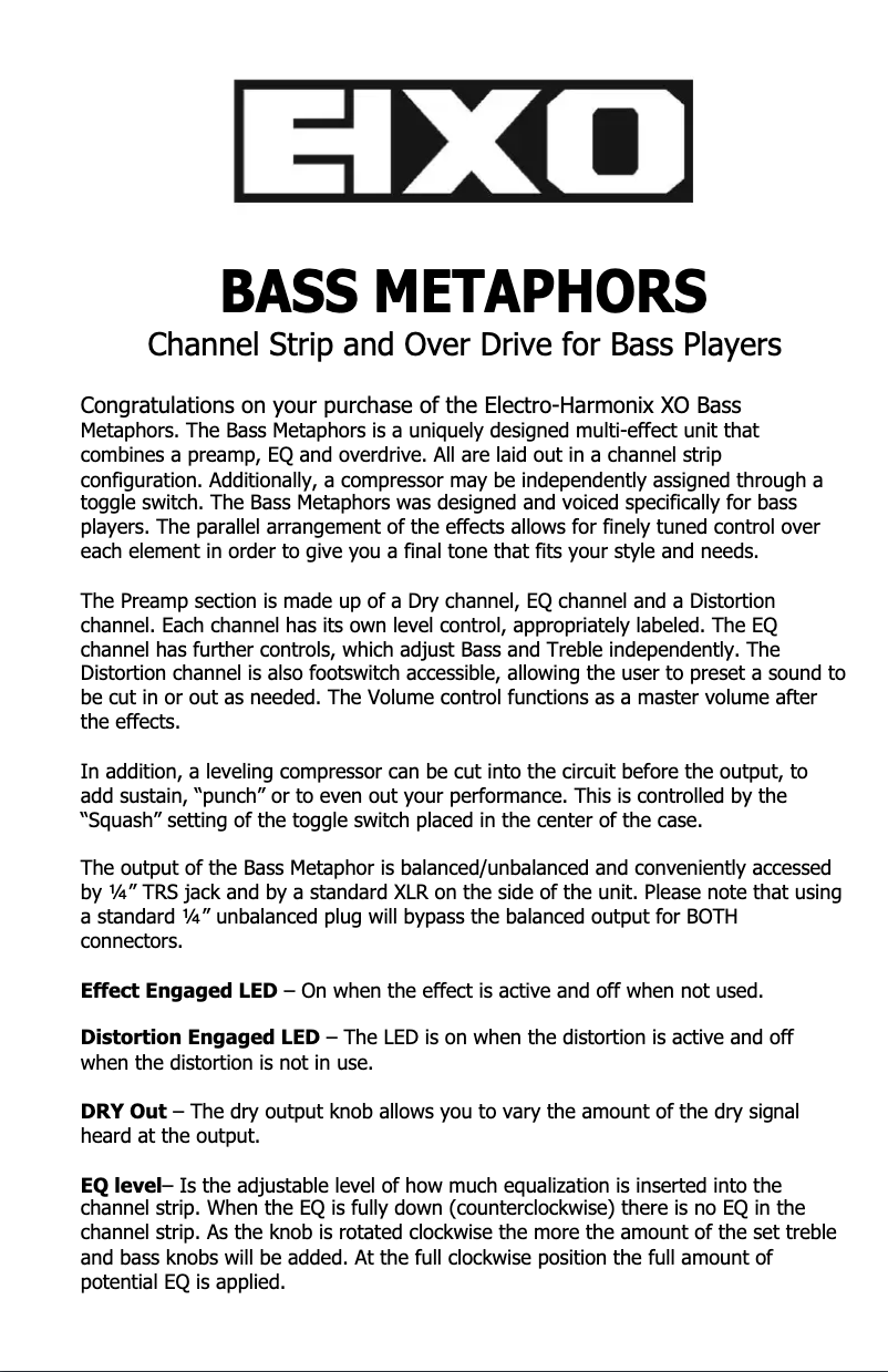 Page n°1 - Manuel utilisateur Electro Harmonix Bass Metaphors
