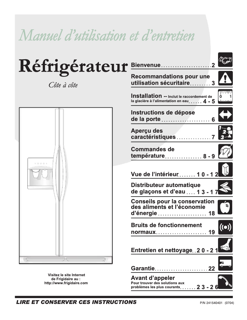 Page n°1 - Manuel utilisateur Frigidaire GHSC39EEPW