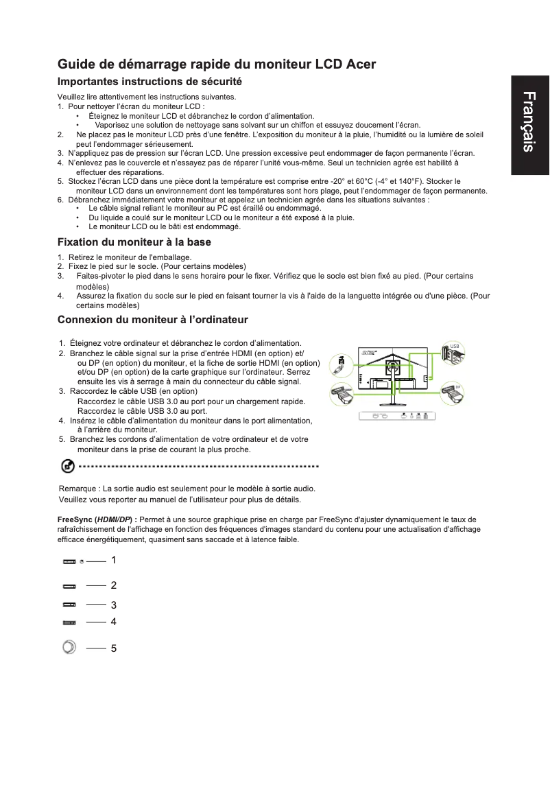 Page 1 de la notice Manuel utilisateur Acer XF272U