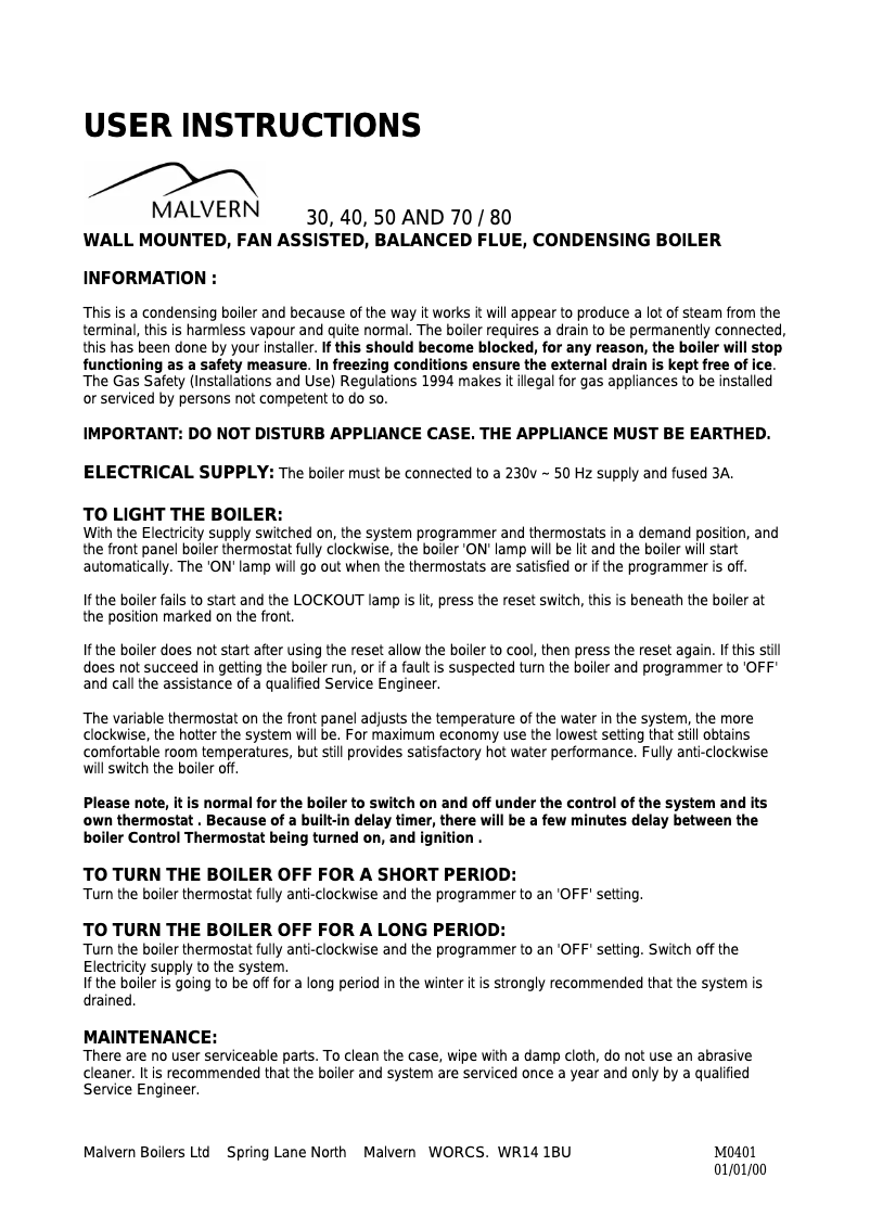 Page 1 de la notice Manuel utilisateur Malvern 70