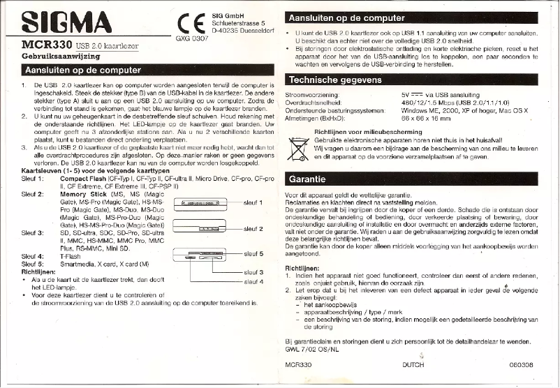 Page 1 de la notice Manuel utilisateur Sigma MCR330