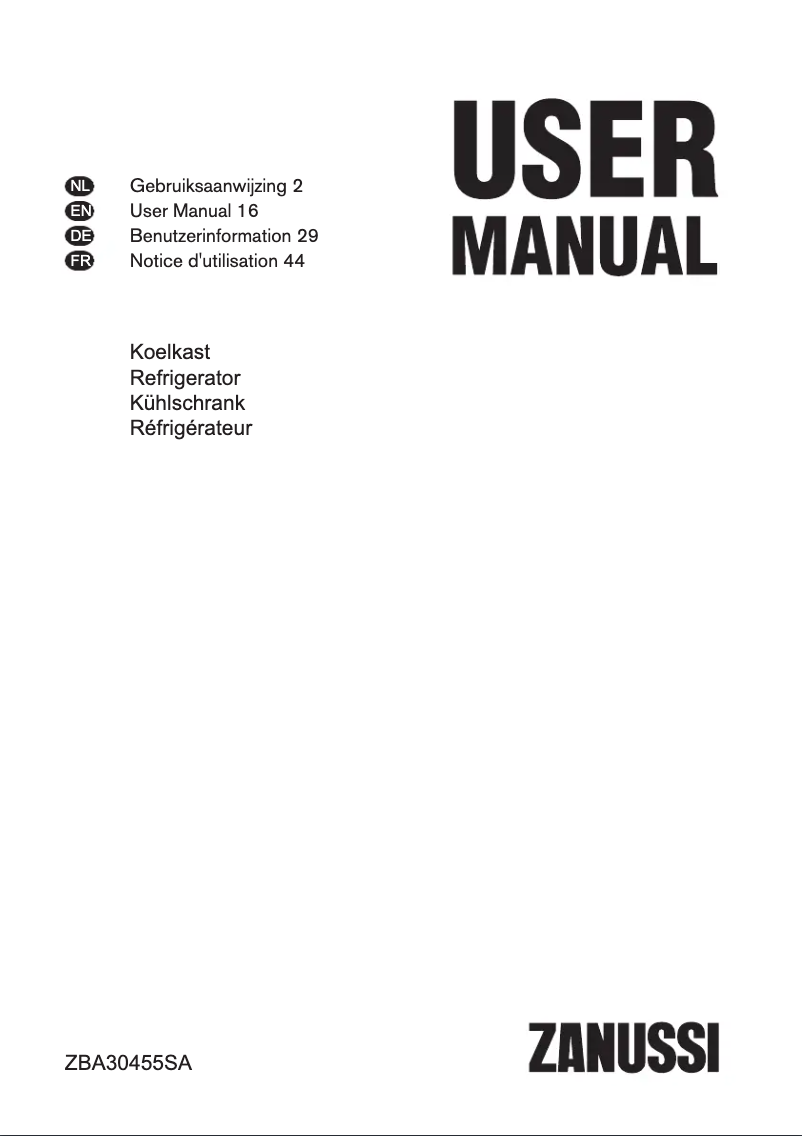 Page 1 de la notice Manuel utilisateur Zanussi ZBA30455SA