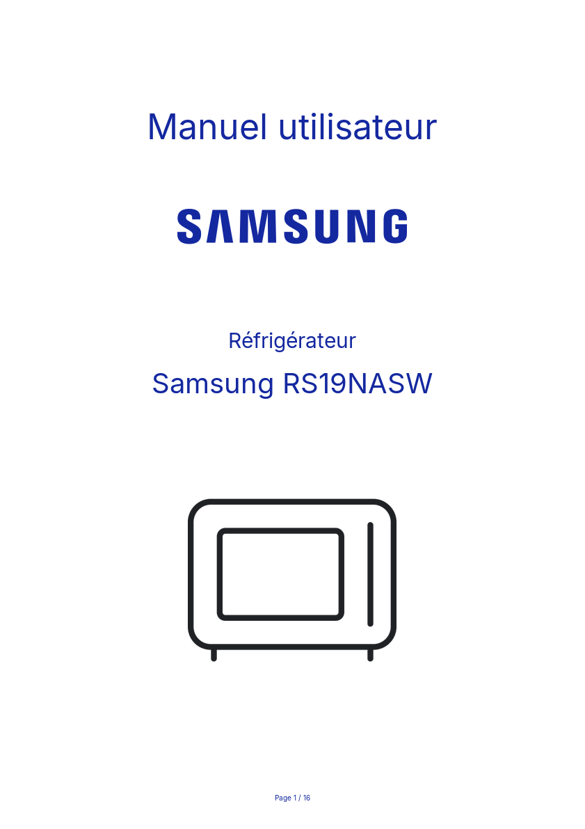 Page n°1 - Manuel utilisateur Samsung RS19NASW