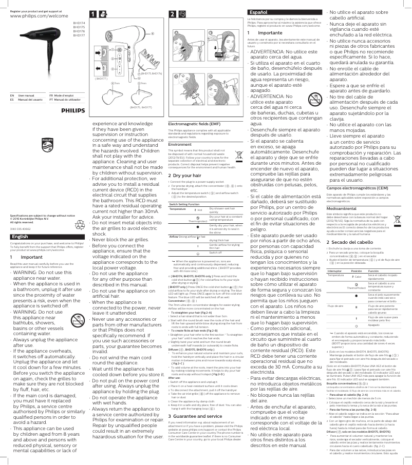 Image de la première page du manuel de l'appareil DryCare BHD174