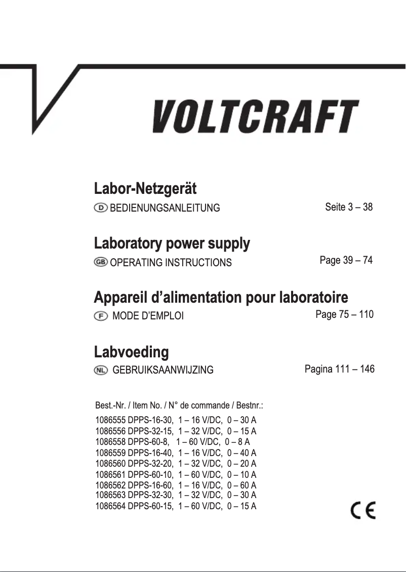 Page n°1 - Manuel utilisateur Voltcraft DPPS-16-30