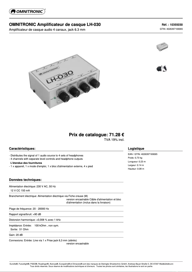 Page n°1 - Fiche technique Omnitronic LH-030