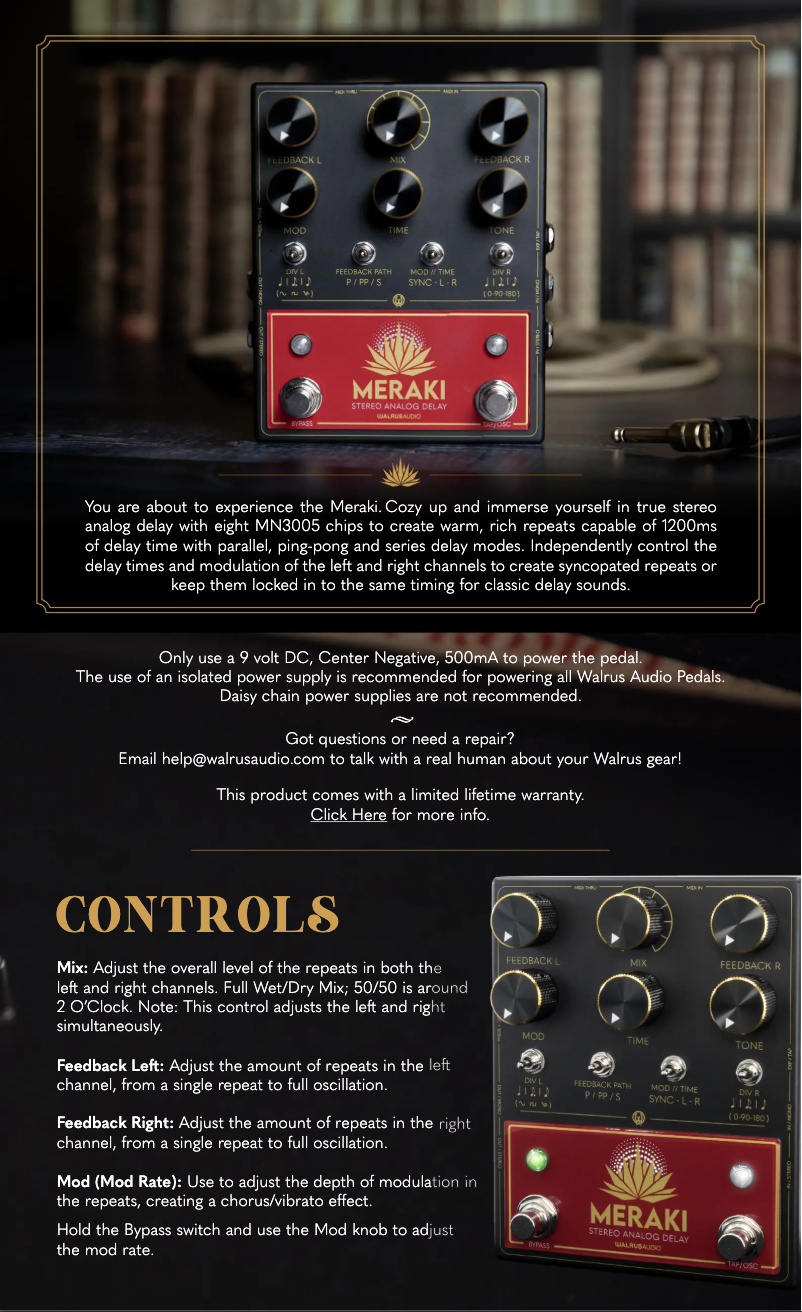 Page 1 of the manual User Manual Walrus Audio Meraki