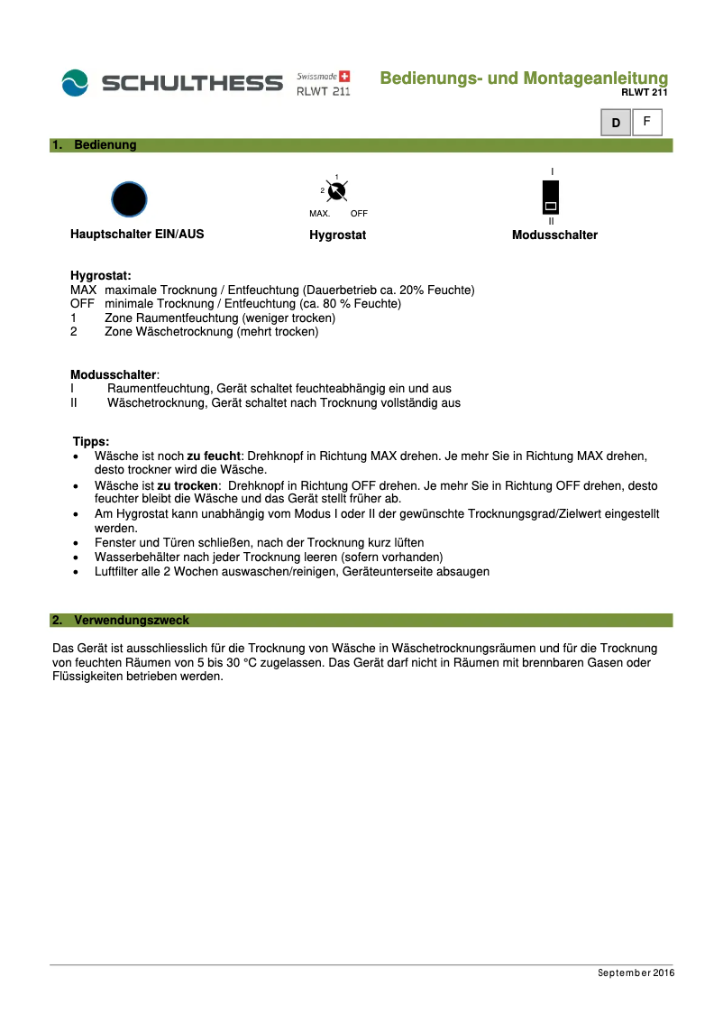 Page n°1 - Manuel utilisateur Schulthess Ventus 211