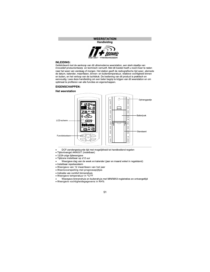 Page 1 de la notice Manuel utilisateur Techno Line WS 9032 IT