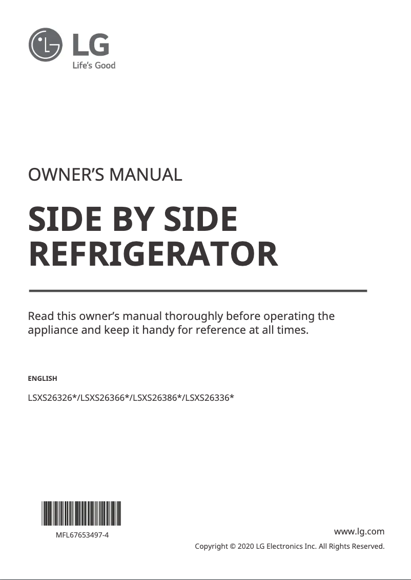 Page n°1 - Manuel utilisateur LG LSXS26366D