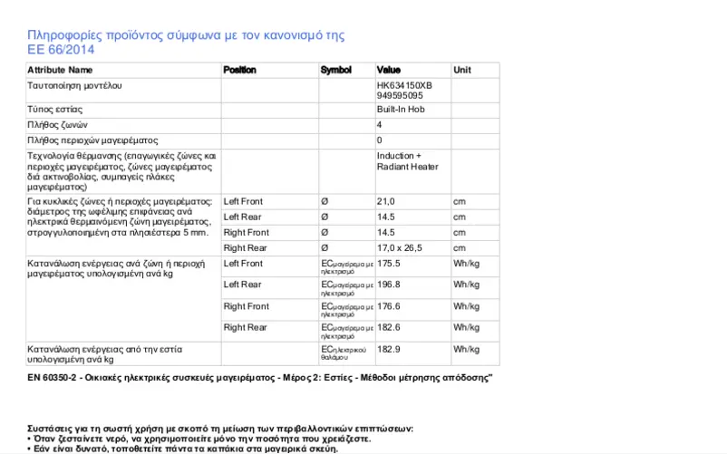 Page 1 de la notice Fiche technique AEG HK634150XB