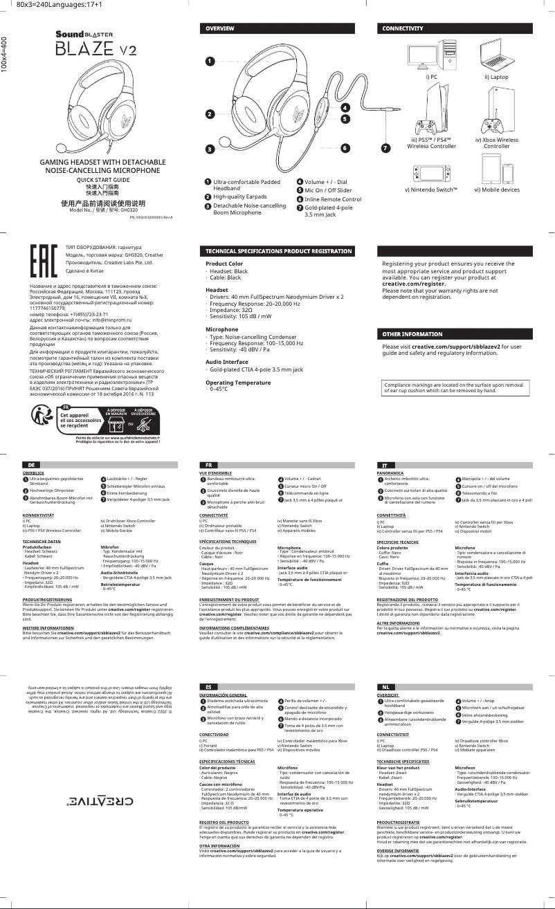 Página 1 del manual Guía de inicio rápido Creative Sound Blaster Blaze V2