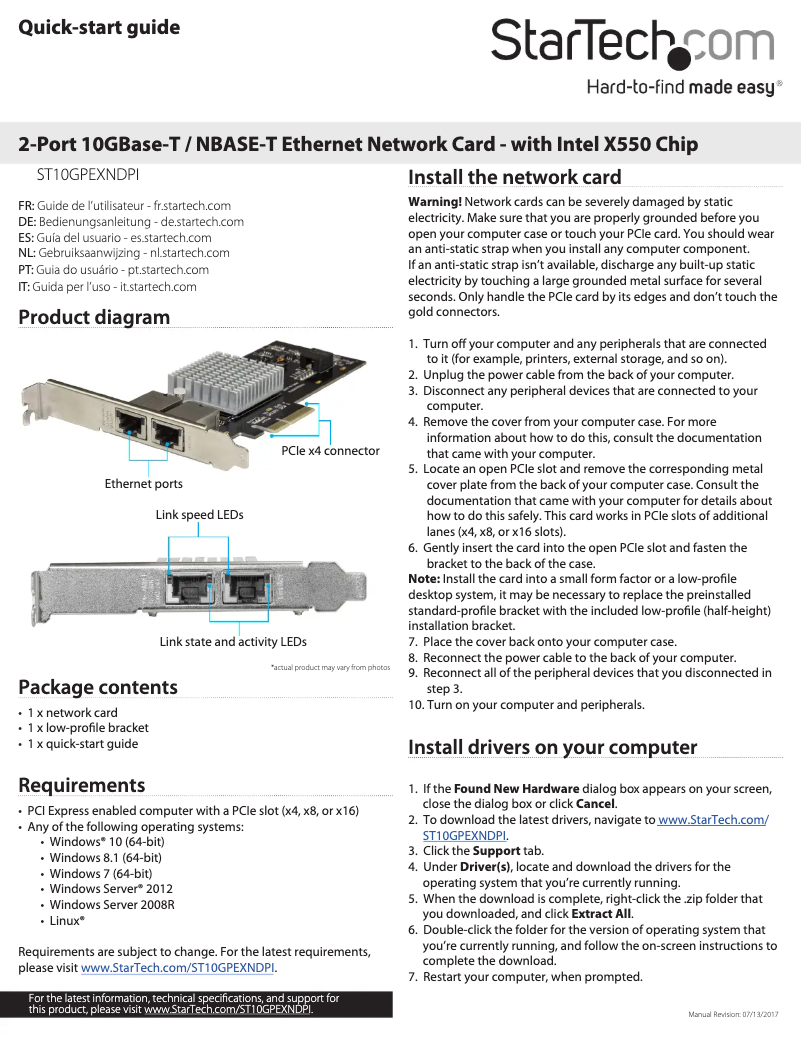 Page 1 de la notice Manuel utilisateur StarTech.com ST10GPEXNDPI