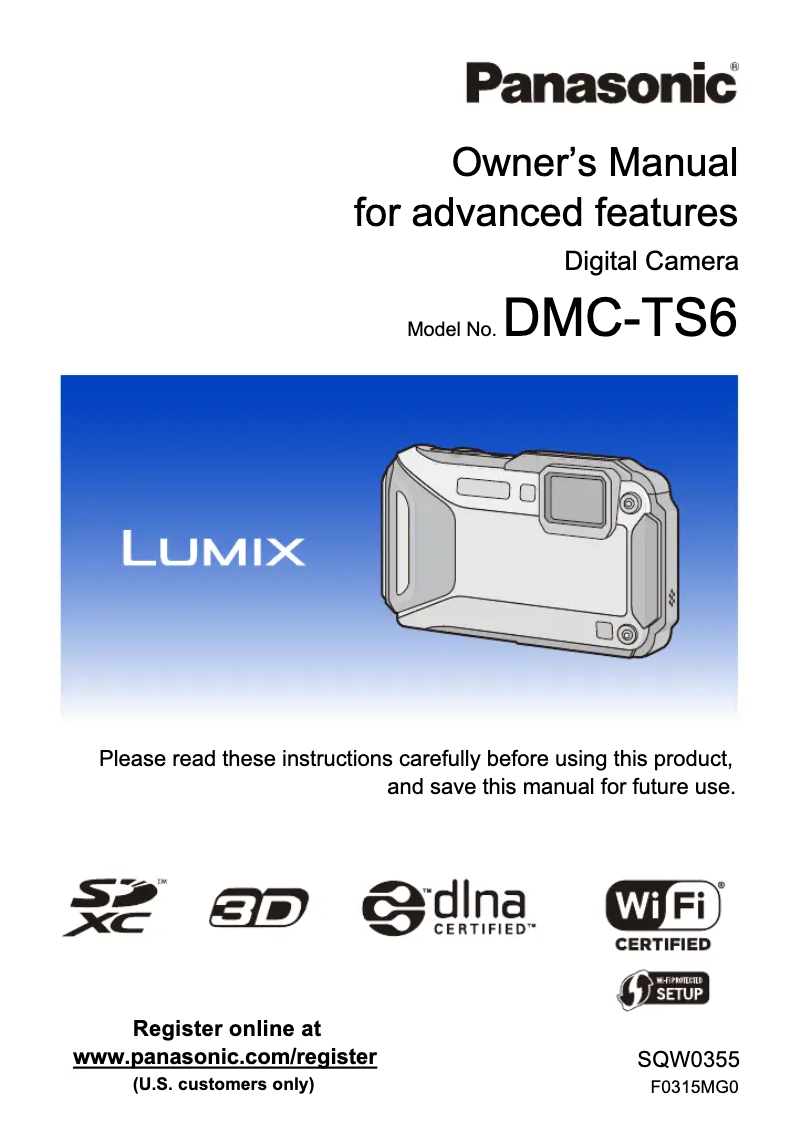 Page 1 de la notice Manuel utilisateur Panasonic Lumix DMC-TS6