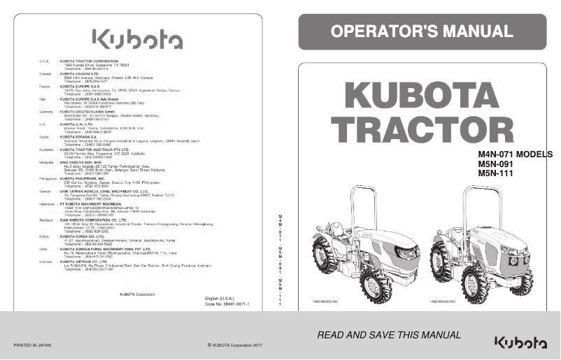 Page 1 of the manual User Manual Kubota M4N-071HDRC12