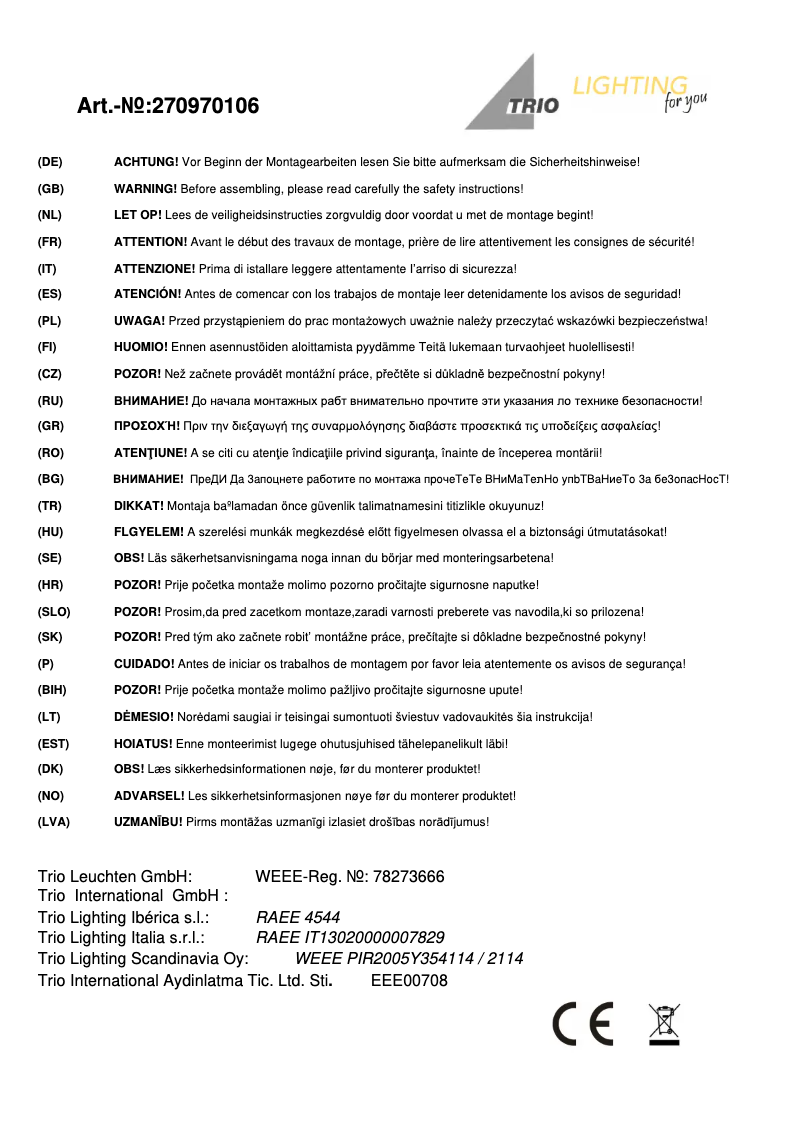 Page 1 de la notice Manuel utilisateur Trio Lighting Olympus 270970106