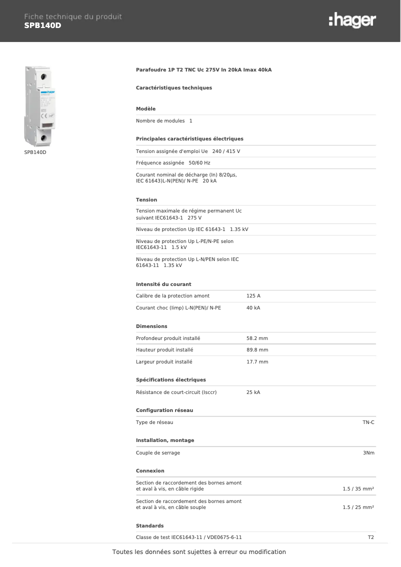 Image de la première page du manuel de l'appareil SPB140D