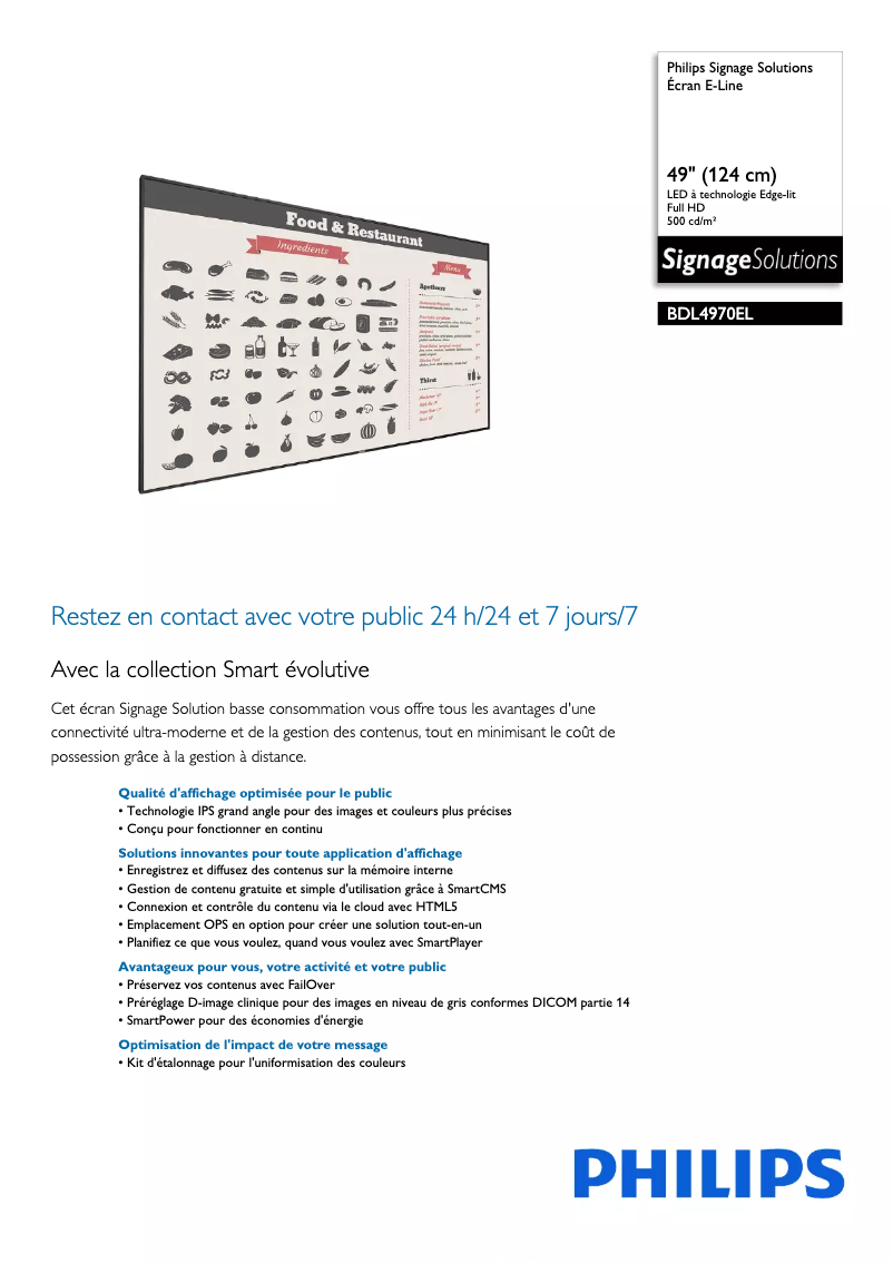 Page n°1 - Fiche technique Philips Signage Solutions BDL4970EL