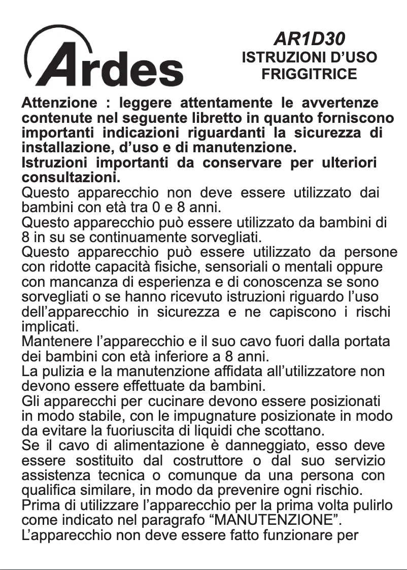 Image de la première page du manuel de l'appareil AR1D30