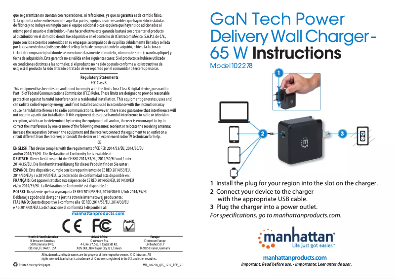 Page 1 de la notice Manuel utilisateur Manhattan 102278