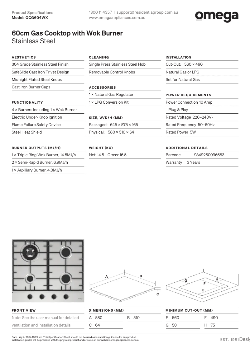 Image de la première page du manuel de l'appareil OCG604WX