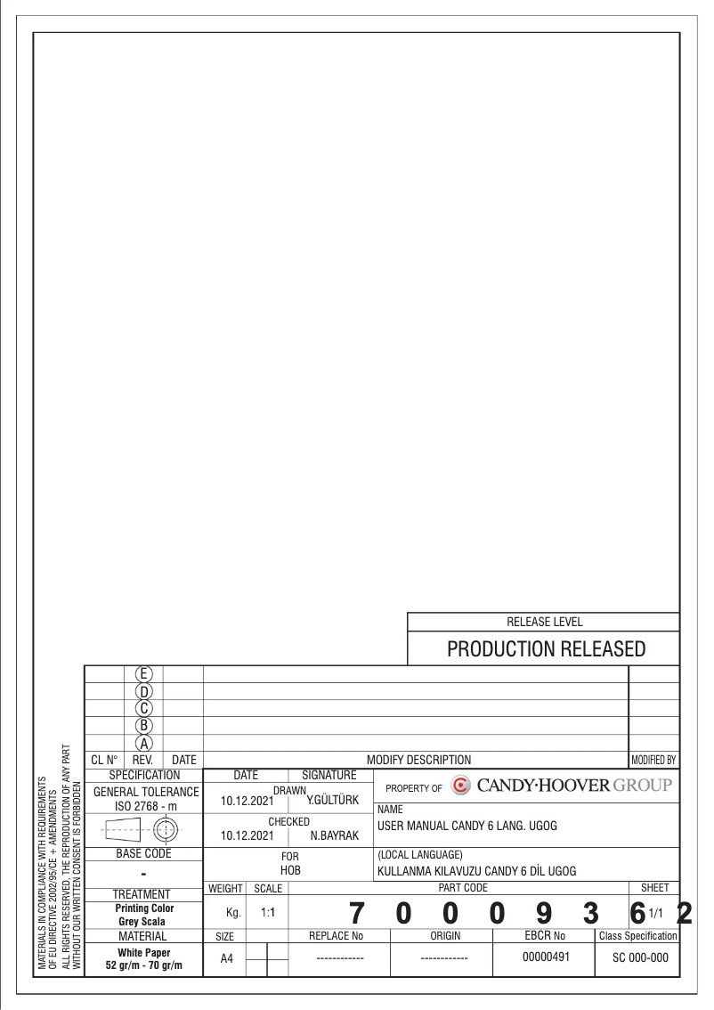 Page 1 de la notice Manuel utilisateur Candy CDK6GR4PBB