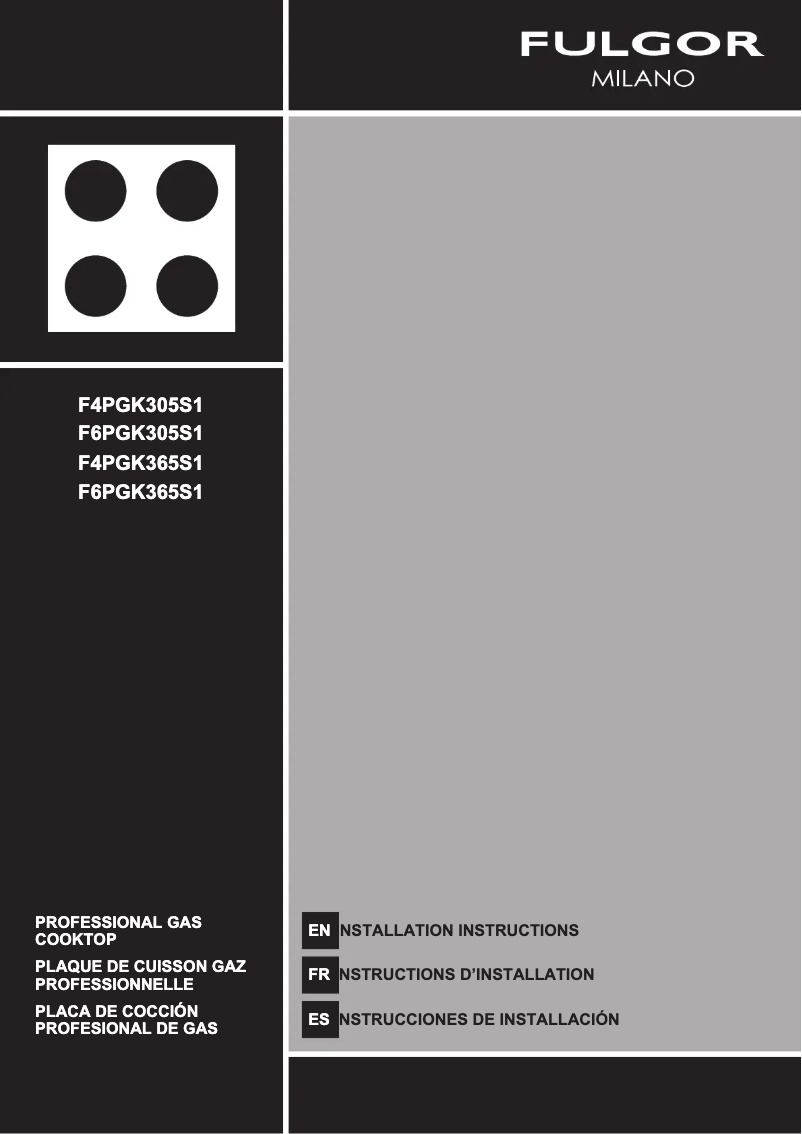 Page 1 de la notice Guide d'installation Fulgor Milano F6PGK365S1